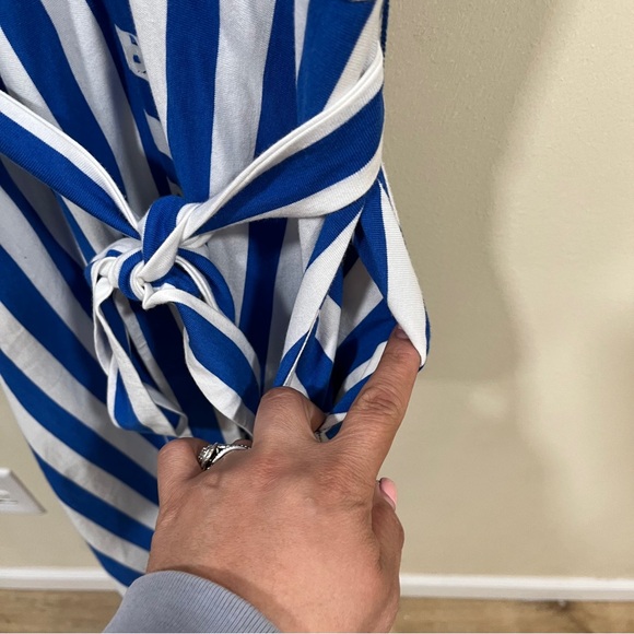 Boden Libby Jersey Midi Shirt Dress size 0 petite blue & white striped button - Picture 5 of 10